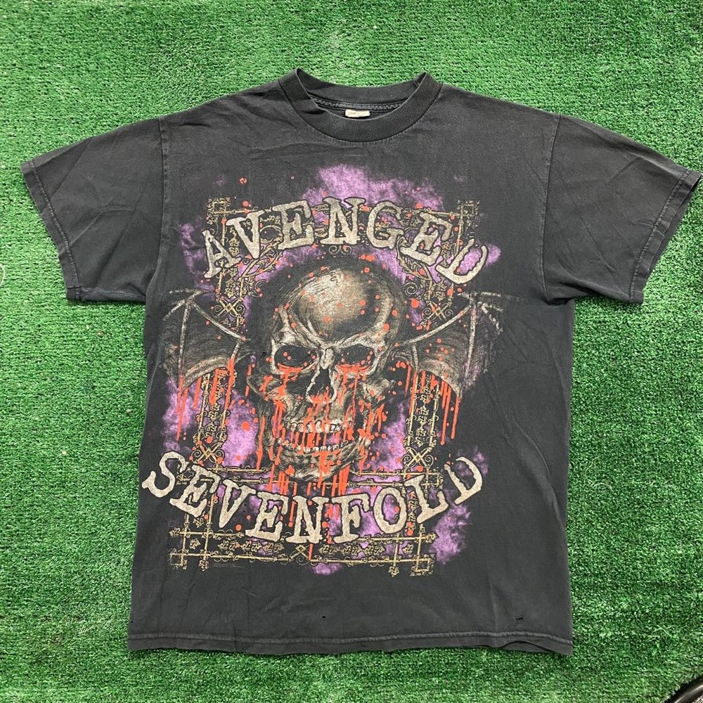 Vintage Y2K Avenged Sevenfold Skull T-Shirt Black M Gothic Heavy Metal Band Tee